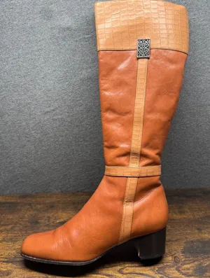 Brighton Gwen Boots Women 7.5 M Brown Leather Tall Knee High Croc Italy thumbnail 1