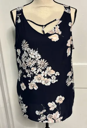 Maurices Navy Blue Floral Sleeveless shear blouse thumbnail 1