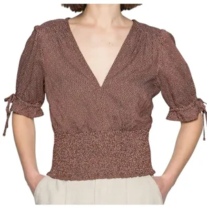 Abercrombie & Fitch Brown Polka Dot Tie Sleeve Smocked Waist Top size S NEW Tags thumbnail 1