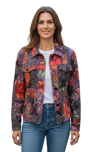 Chico's Jacket Shirt Shacket Women's Size 1 Medium Linen Silk Multicolored Funky thumbnail 1