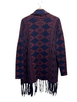 Caslon Southwestern Print Fringe Cardigan Navy Blue Size L Western Coastal Boho thumbnail 11