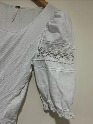 Free People Something Special Puff Sleeve Blouse with Lace Trim Size Small thumbnail 3