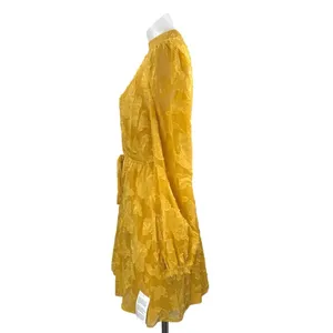 NEW Asos Mustard Yellow High Neck Long Puff Sleeve Fit & Flare Mini Dress Size 6 thumbnail 3