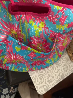 Lilly Pulitzer Large Turquoise Pink Floral Neoprene Tote thumbnail 3