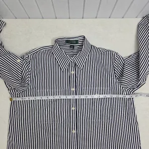 Lauren Ralph Lauren Navy Blue and White Vertical Stripe Button-Down Shirt Size M thumbnail 6