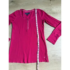 EUC Womens American Eagle y2k vintage henley thermal pink stretch size M thumbnail 5