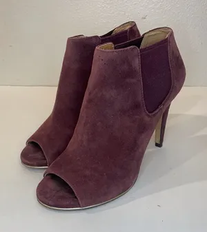 Coach Adrianna Suede Burgundy Peep Toe Heels Ankle‎ Boots Size 5 thumbnail 1