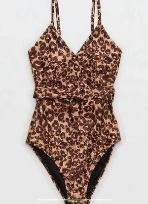 Aerie Leopard Wrap one piece swimsuit size medium NWT thumbnail 1