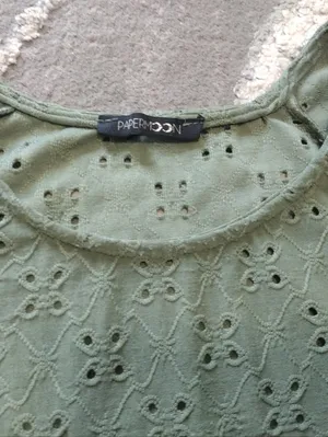 Papermoon Olive Green Eyelet Peplum Short Sleeve Top thumbnail 2