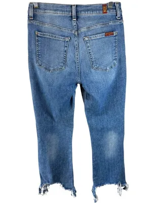 7 For All Mankind Jeans 27 Raw Step Hem Slim Straight Blue Stretch Denim 7FAMK thumbnail 3