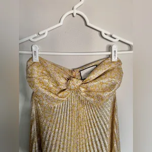 NWOT Alexis Joya Pleated Strapless Metallic Gold Lame Maxi Dress RARE Size XS thumbnail 6
