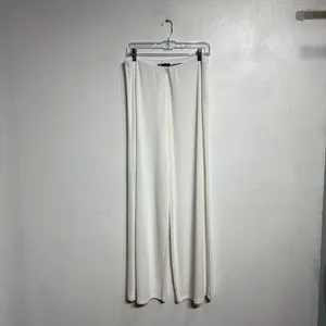 Zara White High Waist Wide Leg Ribbed Pants Sz L thumbnail 2