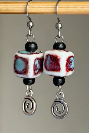 Handmade ceramic swirl chic boho retro vintage style dangle earrings💙 thumbnail 1