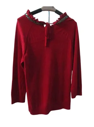 RSVP‎ by Talbots Sweater Large Red Jeweled Ruffle Neck Holiday Cashmere Blend thumbnail 1