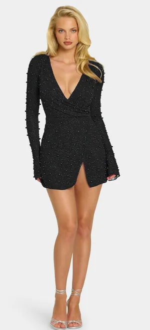 Oh Polly Embellished Wrap Over A-Line Mini Dress in Sapphire size 6 thumbnail 1