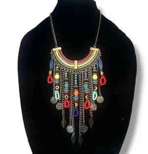 Aldo bohemian multi color bead fringe statement necklace thumbnail 1