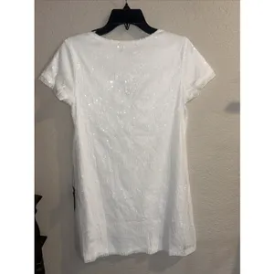 Lulus Women's White Sequin V-Neck Mini Dress Size XS Short Sleeve Lined New thumbnail 3