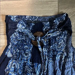 Blue and White Ruffled Asymmetrical Midi Skirt thumbnail 2