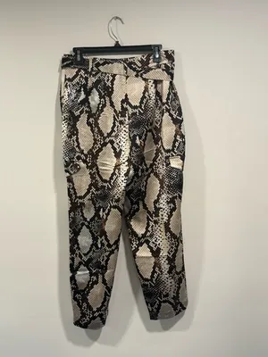 Express Snake-Print Paperbag Trousers in Beige, Black and Brown thumbnail 9