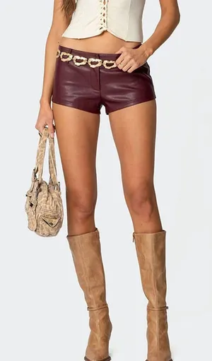 Red Leather Micro Shorts thumbnail 1