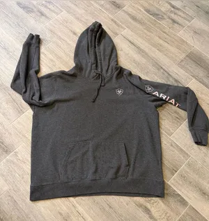 Ariat Women's XXL Heather Gray Pullover Fleece Hoodie Pockets Embroidered Logo thumbnail 1