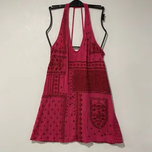 Free People Pink Embroidered Halter Mini Dress XS Boho Y2K Festival thumbnail 3