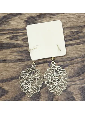 NWT Melody Womens Fashion Dangly Filigree Lace Metal Earrings Gold Yellow 2.75" thumbnail 2