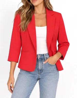 Love Ady Red Cropped Blazer Jacket Hot Pink Lining Size Small S NWOT thumbnail 1