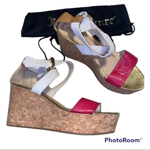 Juicy Couture Pink Gold Wedge Platform Sandals Made in Brazil 9 EUC thumbnail 2