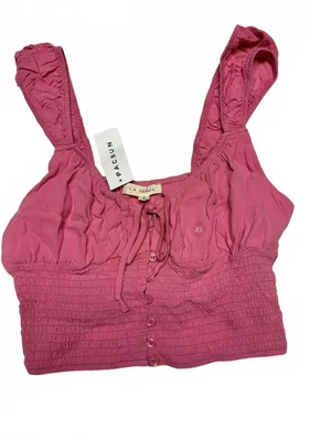 Pacsun Pink Smocked Crop Top XS thumbnail 2