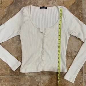Brandy Melville Cream / White Metallic Henley Sweater Cardigan thumbnail 2