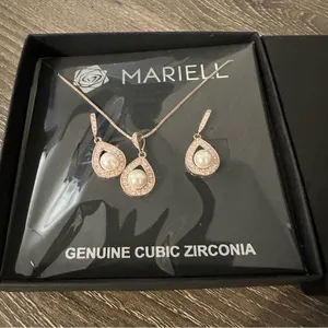 Mariell Rose Gold Pearl Necklace Drop Earrings Wedding Set Brides Bridesmaids thumbnail 6