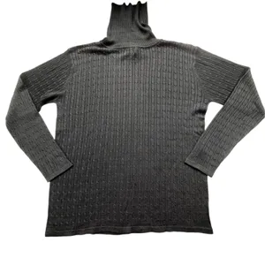 NEW Parisian Black Silk Cable Knit Turtleneck Sweater Womens Large Luxury VTG thumbnail 2