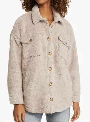 Thread & Supply Women's Tan Flagstaff Sherpa Over Sized Shirt Jacket S NWOT thumbnail 1