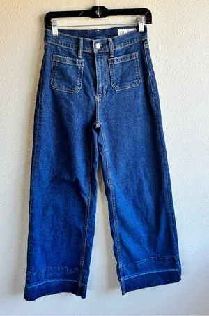 Dark Blue Wide Leg Denim Jeans thumbnail 1