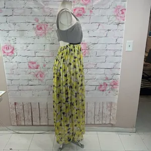 Ryu yellow floral accordion pleated halter maxi dress thumbnail 4