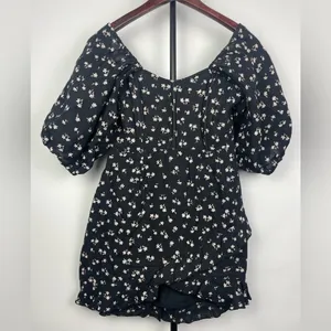 Winston White Black‎ Floral Corset Bodice Puff Off Shoulder Mini Linen Dress thumbnail 2