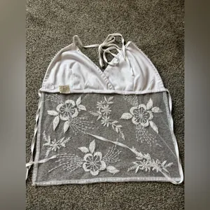 Y2K Backless Beaded Halter Top White thumbnail 2