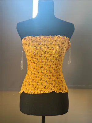 Almost Famous Yellow Smocked Floral Tube Top thumbnail 2