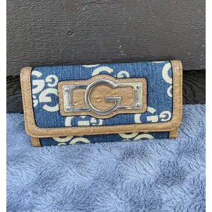 G By Guess Slim Amore Wallet 90s Y2K Monogram Denim Faux Gator Leather thumbnail 6