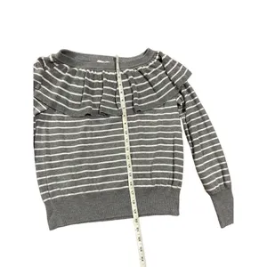 Joie‎ gray white striped ruffle sweater sz small thumbnail 6