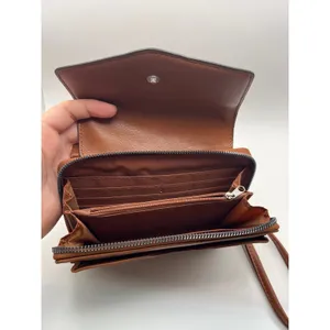 Brown Leather Crossbody Wallet Bag Snap Closure Organizer Purse thumbnail 4