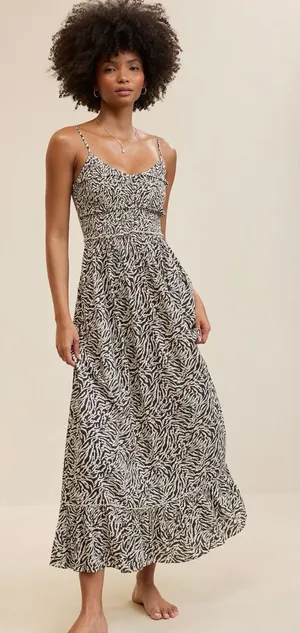 NWT Aerie Button Front Maxi Dress xxl smocked gray animal print thumbnail 1