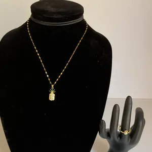 Gold-Plated Pineapple Necklace & Ring Set Sparkling Rhinestones Fashion Jewelry thumbnail 2