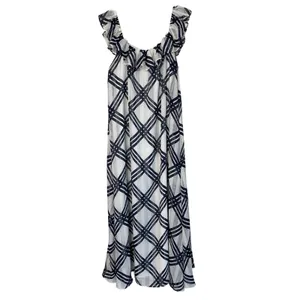 Ann Taylor Navy Blue White Plaid‎ Ruffle Neck Chiffon Midi Dress 6 561128 thumbnail 2