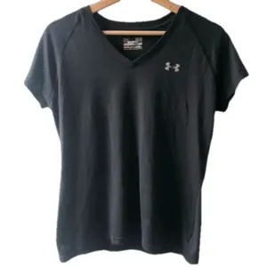 Under Armour Black HeatGear V‑Neck T‑Shirt Medium Running Workout Activewear thumbnail 1