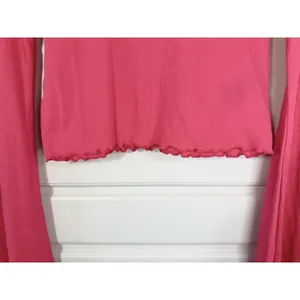 BDG Womens Hot Pink Crop Bell Sleeve Size M Barbiecore Y2K Retro Lettuce Hem NWT thumbnail 4