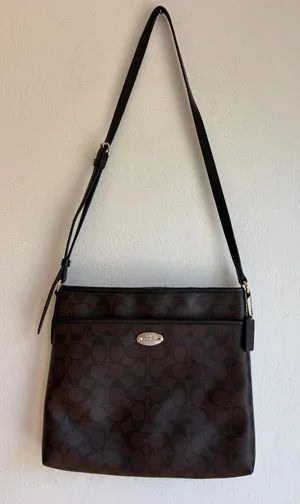 Coach Signature File Crossbody Bag Brown big C logo thumbnail 1