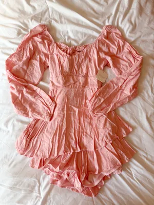 Altar’d State Haisley Pink Clip Dot Double Layer Long Sleeve Romper Size Medium thumbnail 1