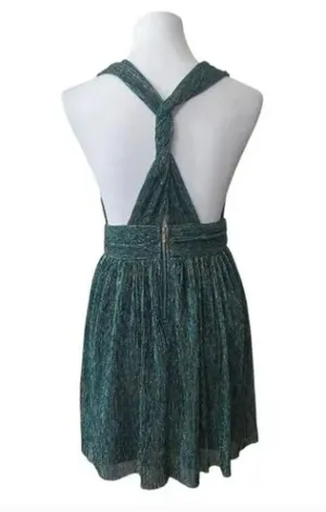 121. LULU'S Ailey Metallic Stripe Twist Back Cocktail Dress in Gold/ Teal thumbnail 6